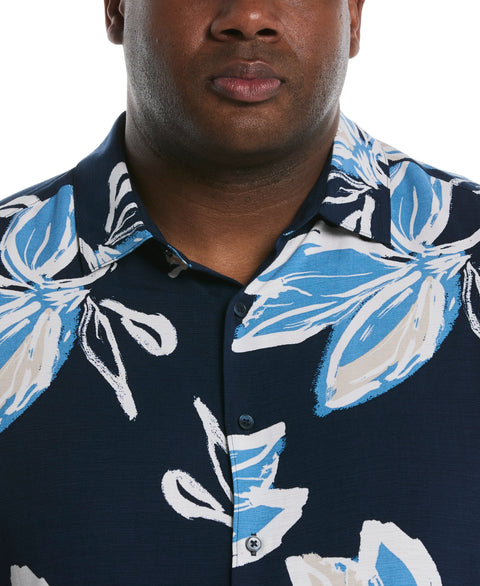 Big & Tall All-Over Tropical Print Shirt (Dress Blues) 