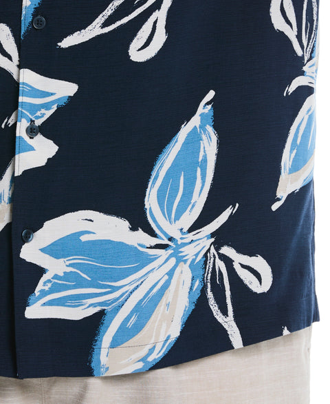 Big & Tall All-Over Tropical Print Shirt (Dress Blues) 