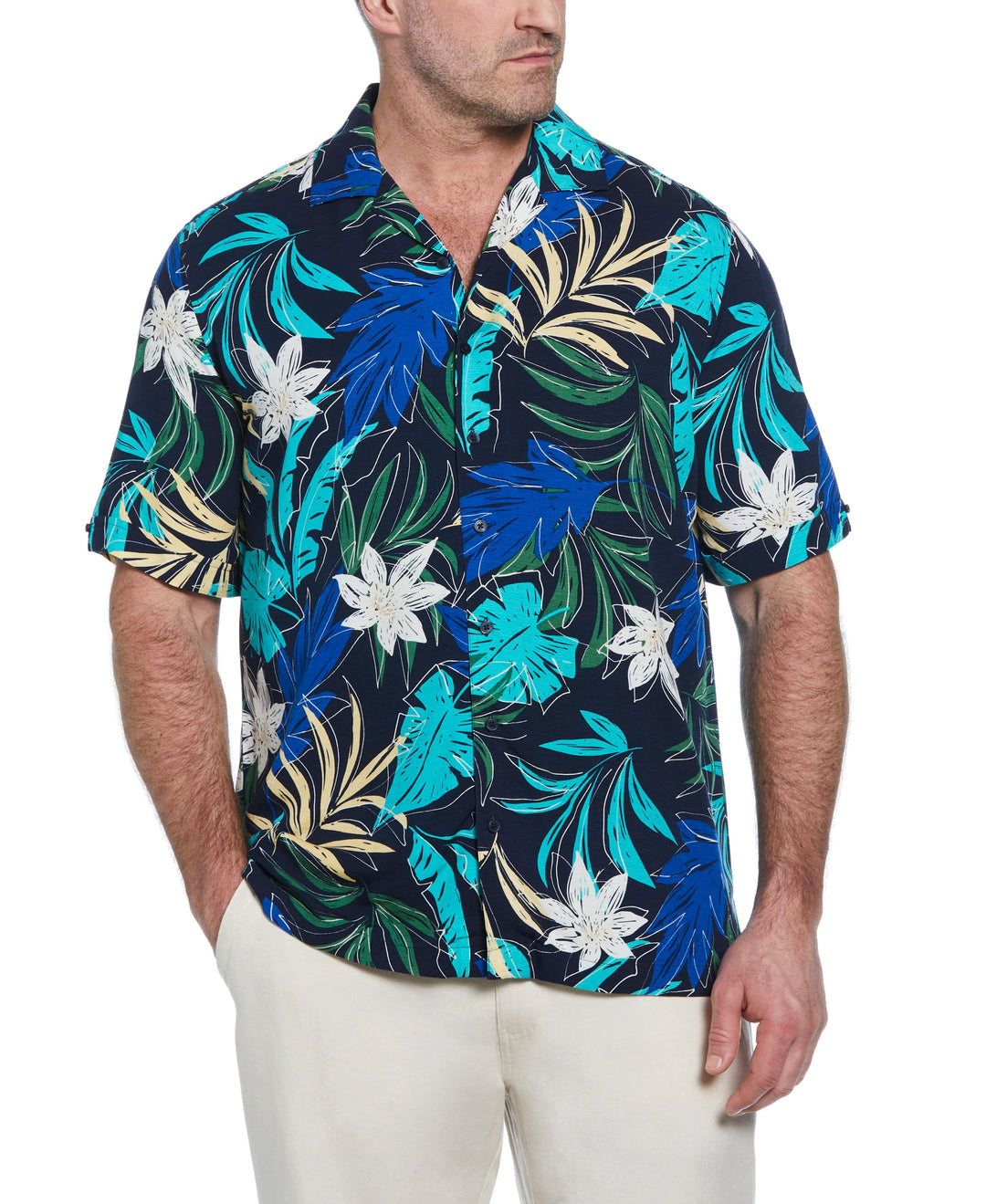 Big & Tall All-over Tropical Print Shirt (Dress Blues) 