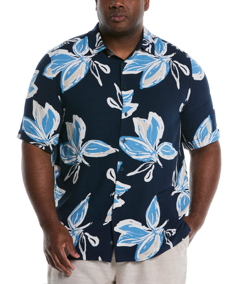 Big & Tall All-Over Tropical Print Shirt (Dress Blues) 