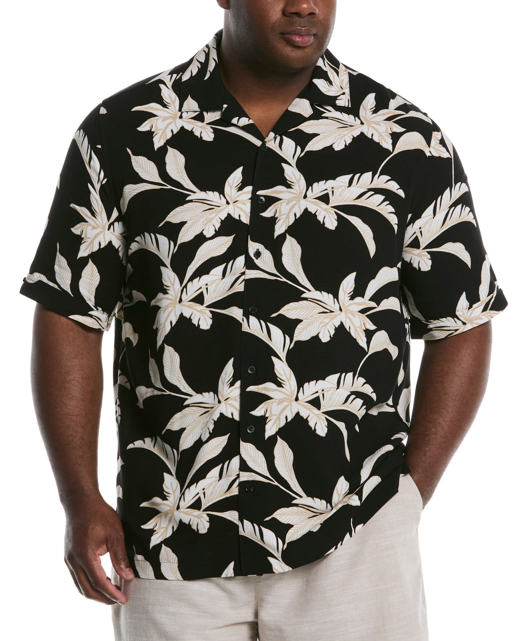 Big & Tall Tropical Print Shirt (Jet Black) 