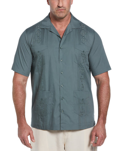 Big & Tall Authentic Embroidered Guayabera Shirt (Balsam Green) 