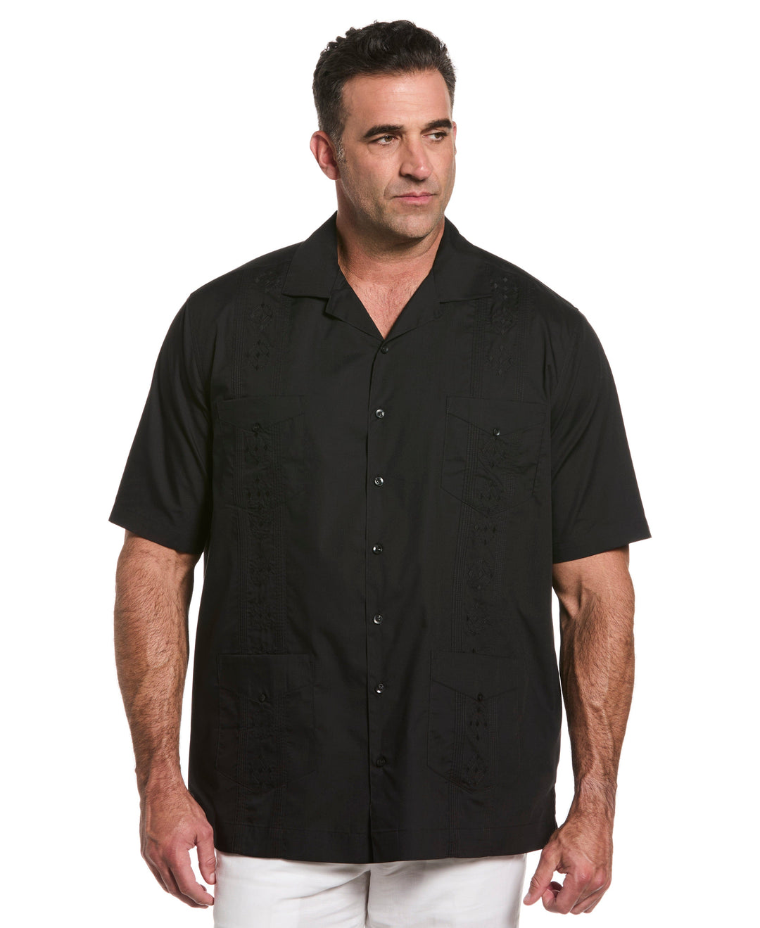 Big & Tall Poplin Guayabera Shirt (Black) 