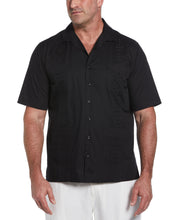 Big and Tall Embroidered Camp Collar Guayabera Shirt (Black) 