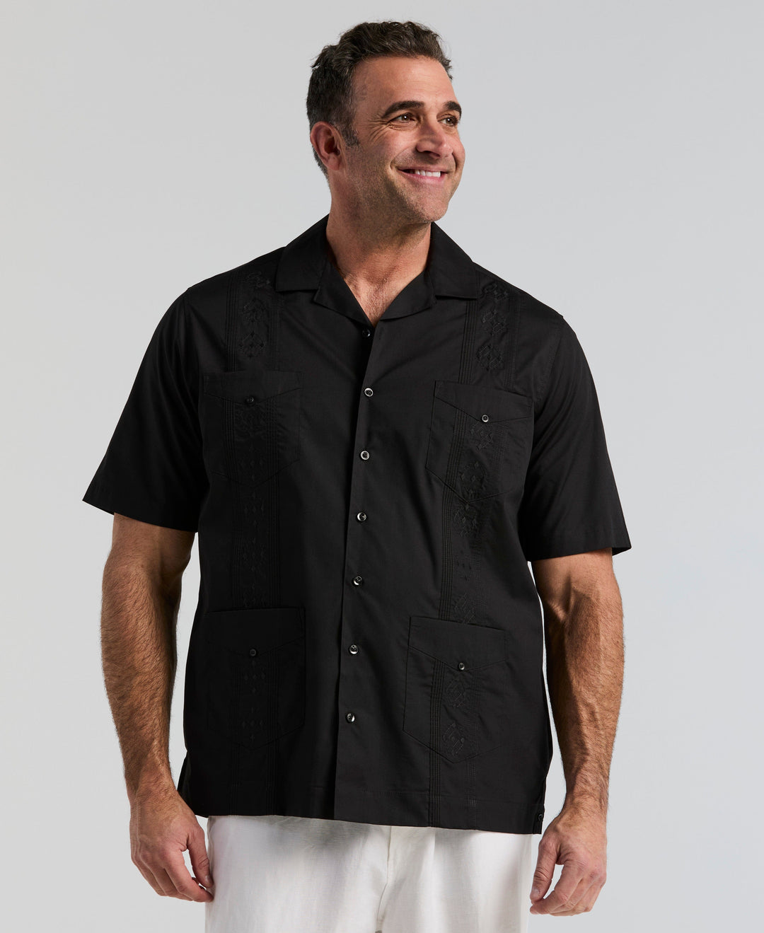 Big & Tall Poplin Guayabera Shirt (Black) 