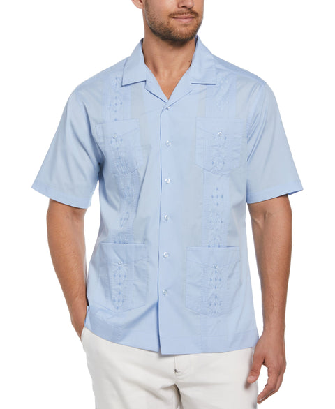 Big and Tall Embroidered Camp Collar Guayabera Shirt (Blue Bell) 