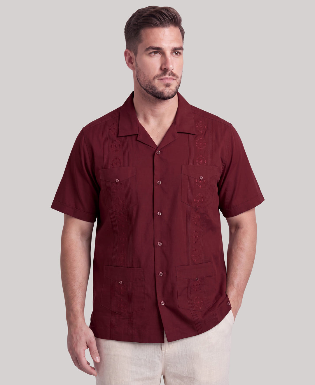 Big & Tall Poplin Guayabera Shirt (Cabernet) 