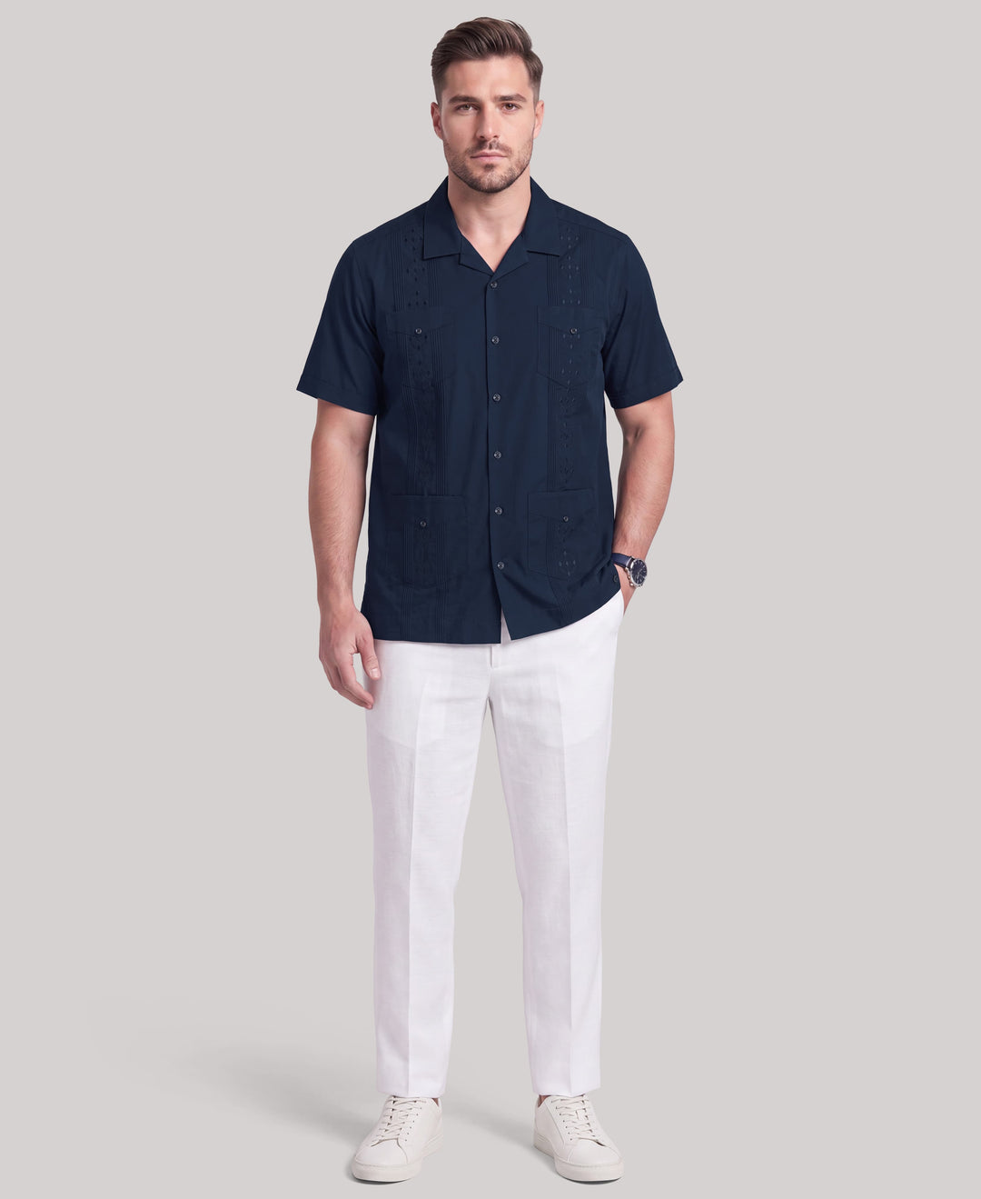 Big & Tall Poplin Guayabera Shirt (Pageant Blue) 