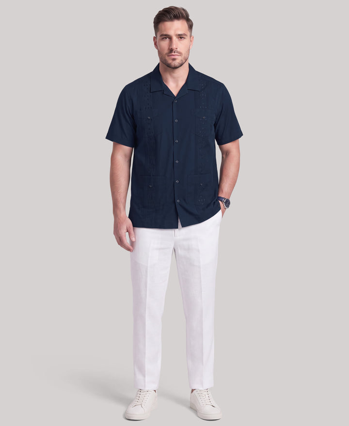 Big & Tall Poplin Guayabera Shirt (Pageant Blue) 