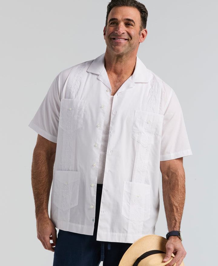 Big & Tall Poplin Guayabera Shirt (Pure White) 