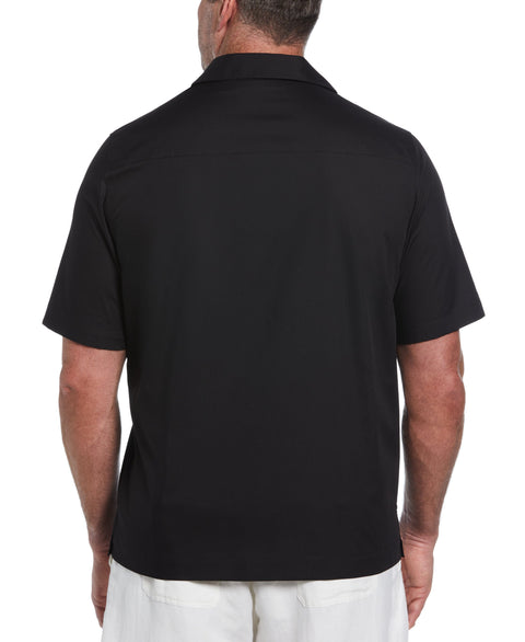 Big and Tall Embroidered Camp Collar Guayabera Shirt (Black) 