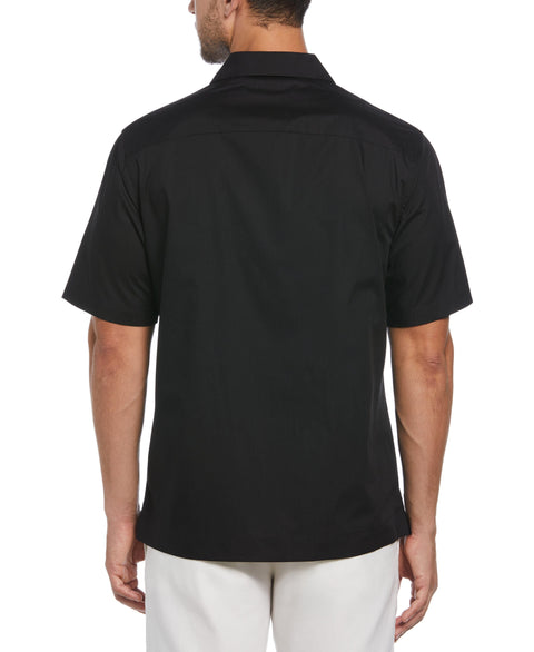 Big and Tall Embroidered Camp Collar Guayabera Shirt (Black) 