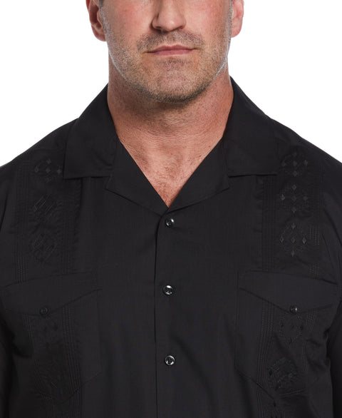 Big & Tall Authentic Embroidered Guayabera Shirt (Black) 