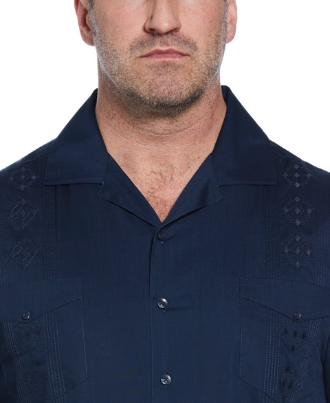 Big & Tall Authentic Embroidered Guayabera Shirt (Dress Blues) 