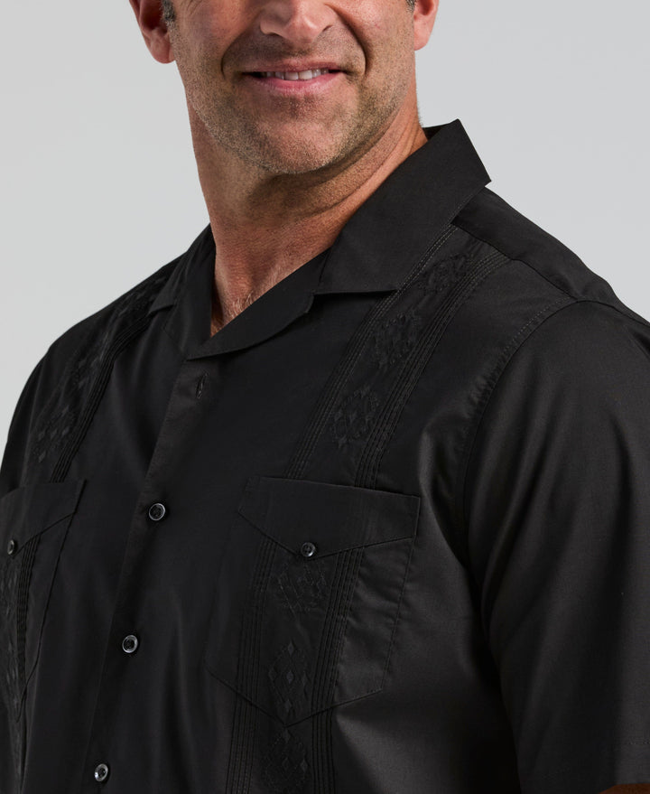 Big & Tall Poplin Guayabera Shirt (Black) 