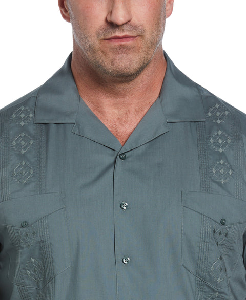 Big & Tall Authentic Embroidered Guayabera Shirt (Balsam Green) 