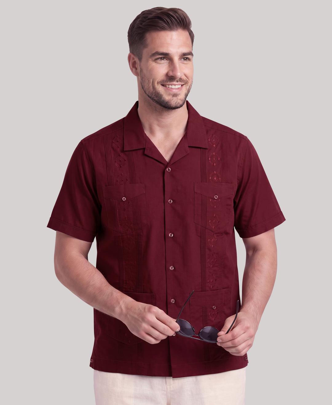 Big & Tall Poplin Guayabera Shirt (Cabernet) 