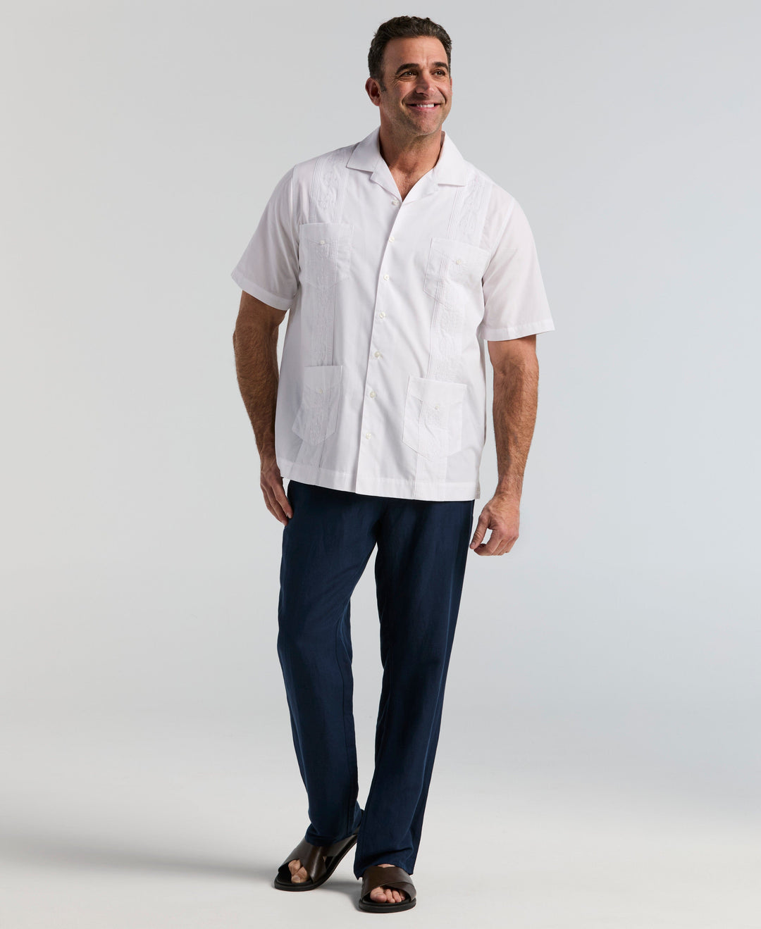 Big & Tall Poplin Guayabera Shirt (Pure White) 