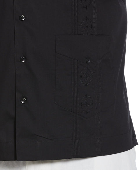 Big & Tall Authentic Embroidered Guayabera Shirt (Black) 