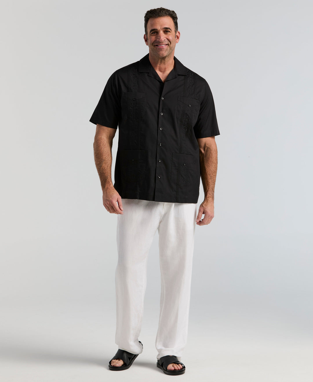 Big & Tall Poplin Guayabera Shirt (Black) 