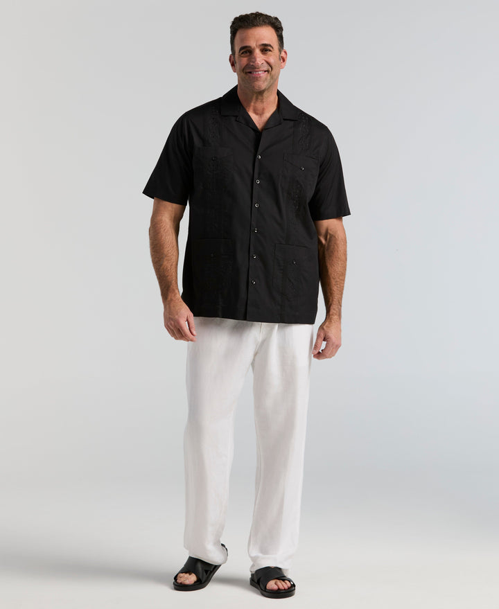 Big & Tall Poplin Guayabera Shirt (Black) 