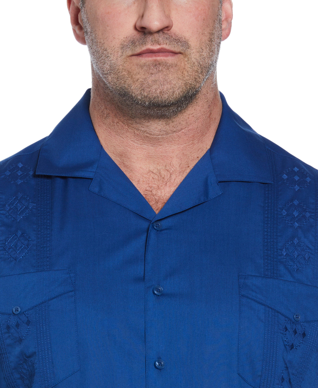 Big & Tall Authentic Embroidered Guayabera Shirt (True Blue) 