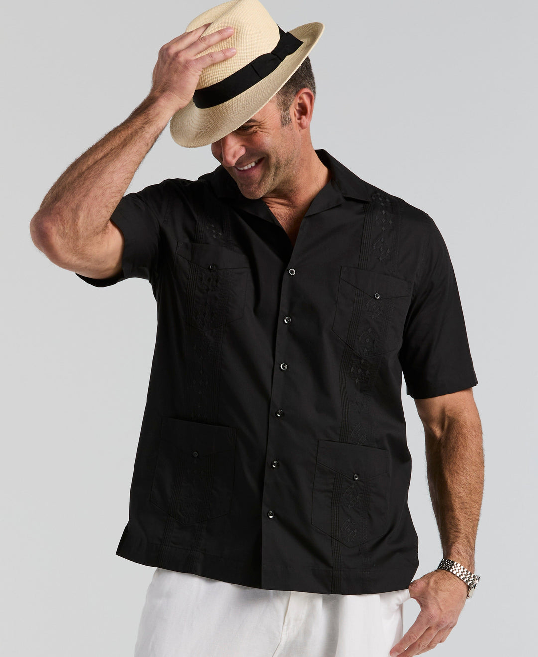 Big & Tall Poplin Guayabera Shirt (Black) 