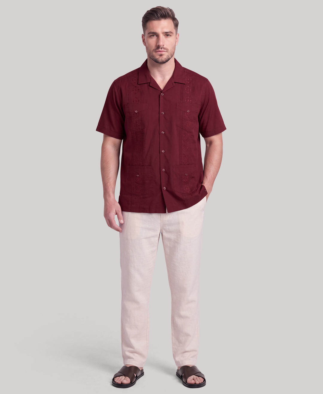 Big & Tall Poplin Guayabera Shirt (Cabernet) 