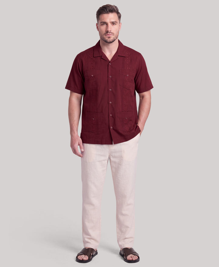 Big & Tall Poplin Guayabera Shirt (Cabernet) 