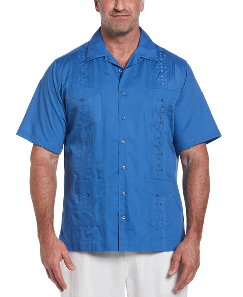 Big and Tall Embroidered Camp Collar Guayabera Shirt (Delft) 