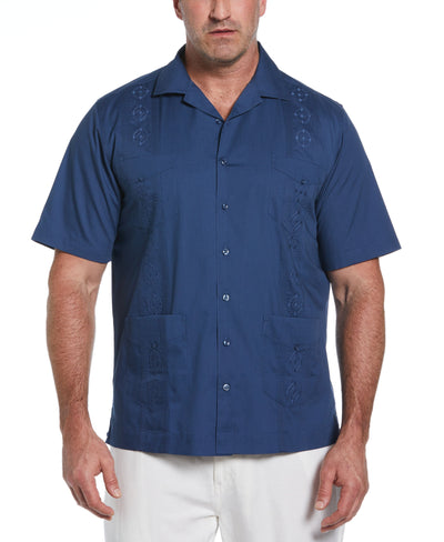 Big & Tall Authentic Embroidered Guayabera Shirt (Ensign Blue) 