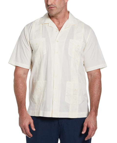 Big & Tall Authentic Embroidered Guayabera Shirt (Ivory) 