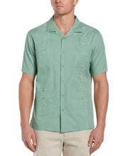 Big and Tall Embroidered Camp Collar Guayabera Shirt (Malachite Green) 