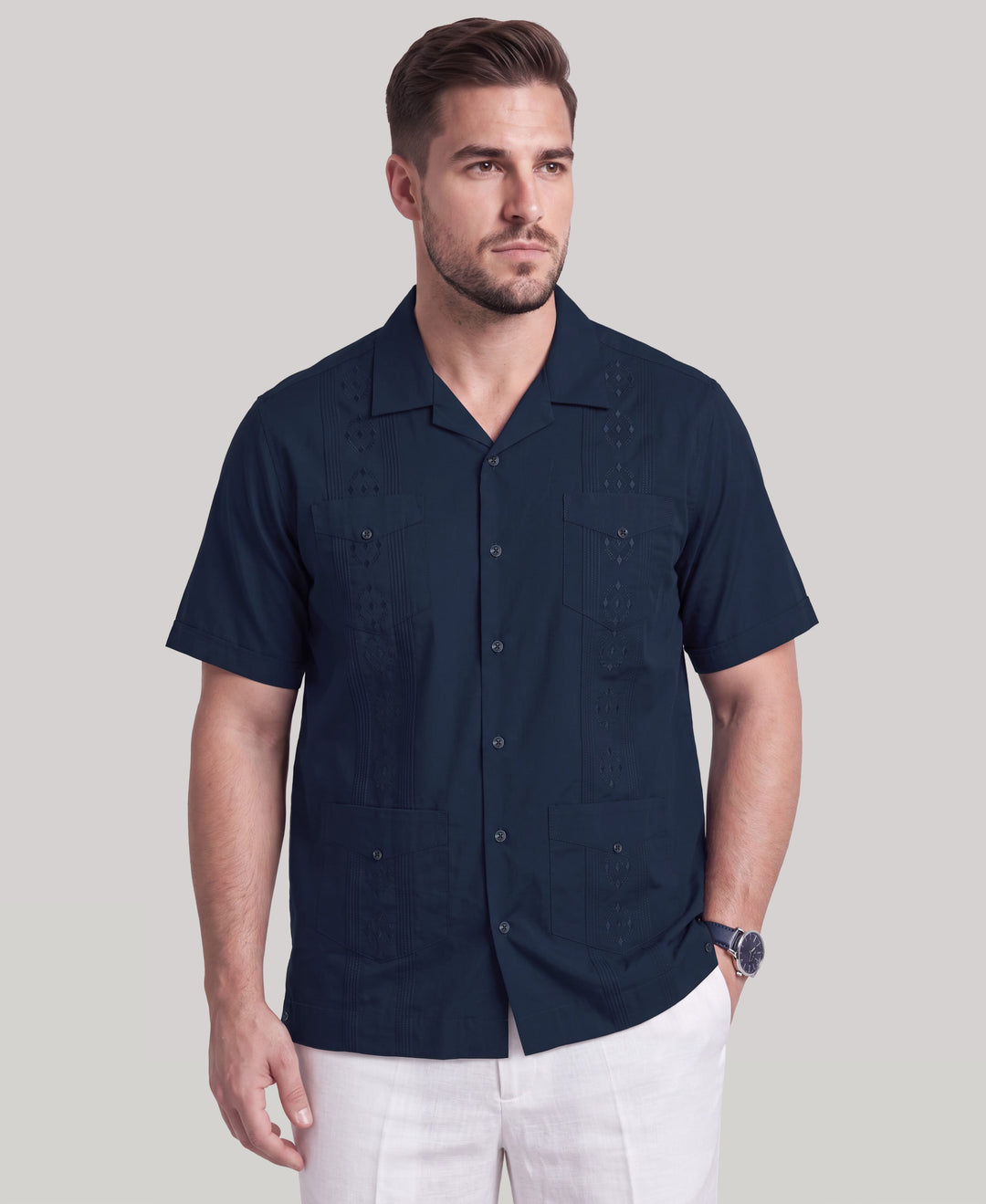 Big & Tall Poplin Guayabera Shirt (Pageant Blue) 