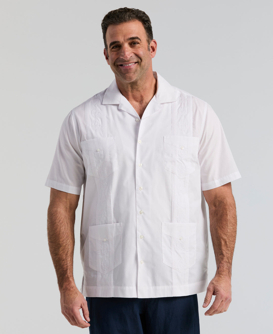 Big & Tall Poplin Guayabera Shirt (Pure White) 