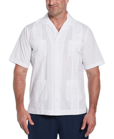 Big & Tall Authentic Embroidered Guayabera Shirt (Pure White) 