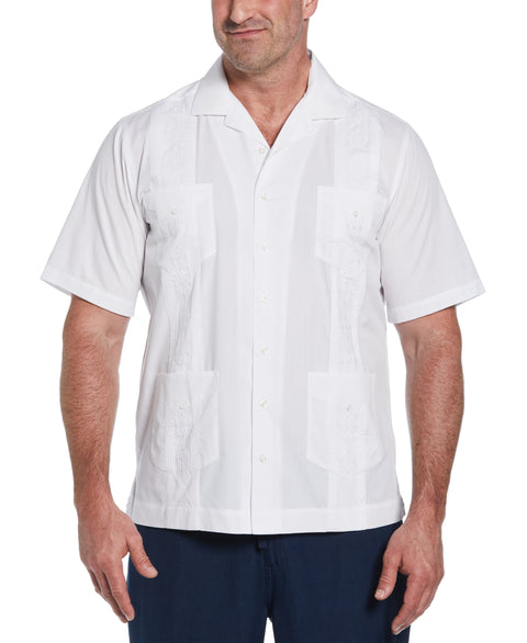 Big and Tall Embroidered Camp Collar Guayabera Shirt (Pure White) 