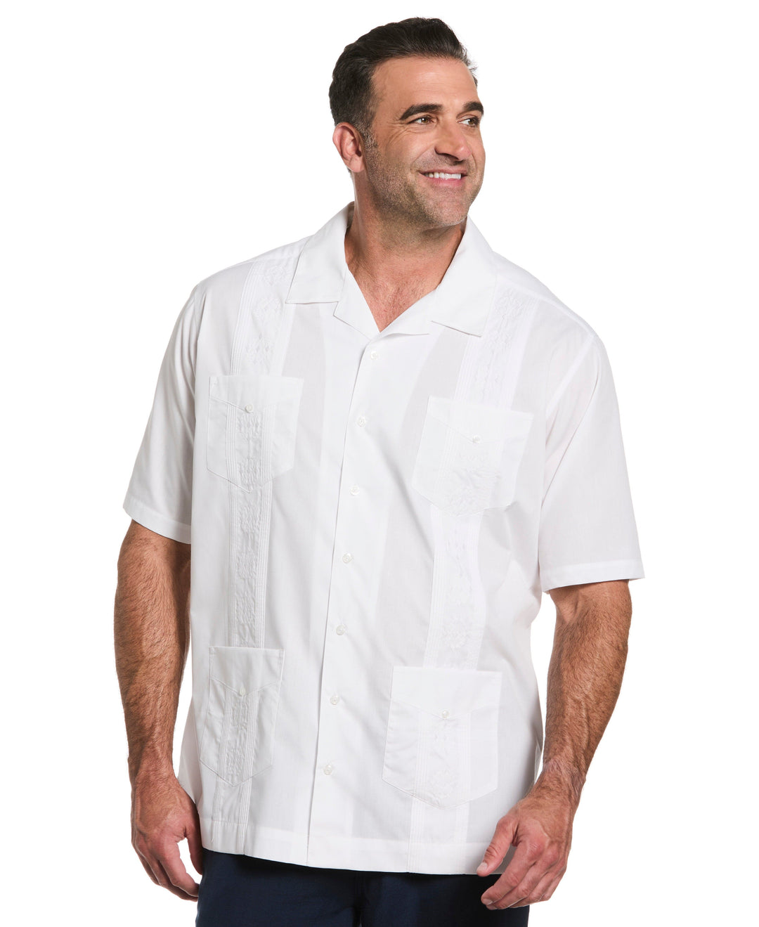 Big & Tall Poplin Guayabera Shirt (Pure White) 