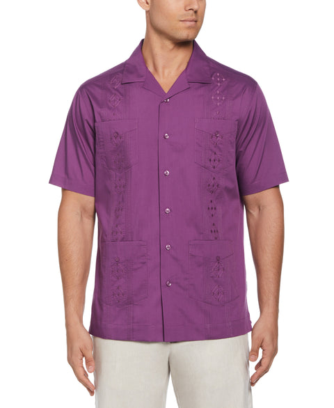 Big and Tall Embroidered Camp Collar Guayabera Shirt (Sunset Purple) 