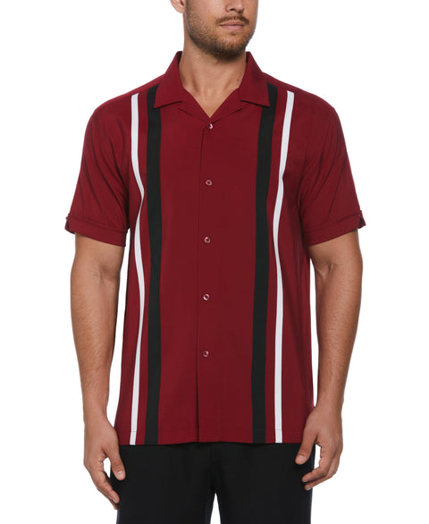 Big & Tall Tri-Color Camp Collar Retro Panel Shirt (Biking Red) 