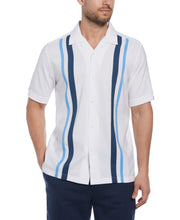 Big & Tall Tri-Color Camp Collar Retro Panel Shirt (Brilliant White) 