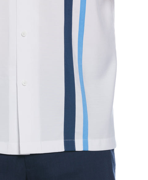 Big & Tall Tri-Color Camp Collar Retro Panel Shirt (Brilliant White) 