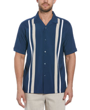 Big & Tall Tri-Color Camp Collar Retro Panel Shirt (Insignia Blue) 