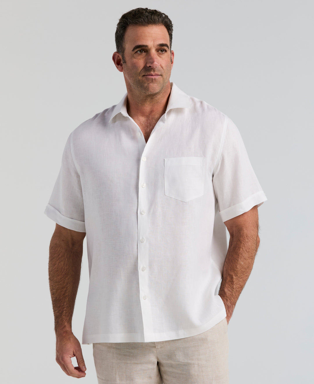 Big & Tall Linen One Pocket Shirt (Bright White) 