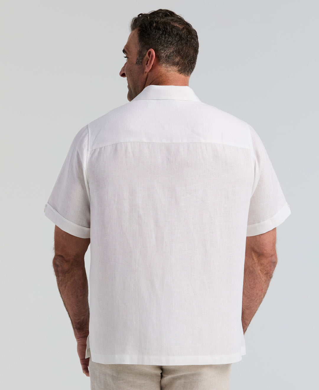Big & Tall Linen One Pocket Shirt (Bright White) 