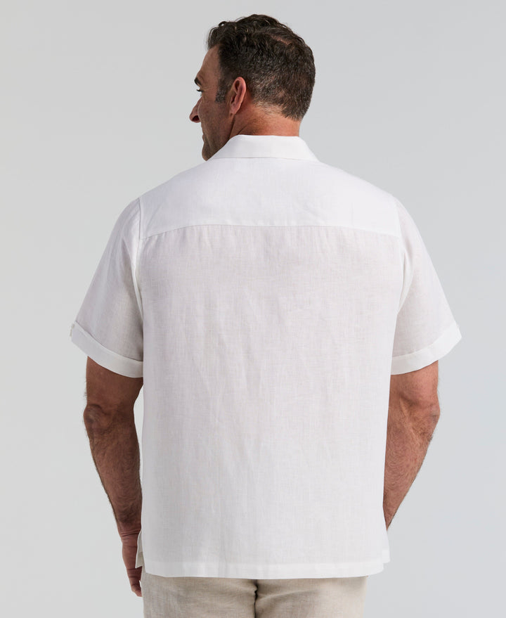 Big & Tall Linen One Pocket Shirt (Bright White) 