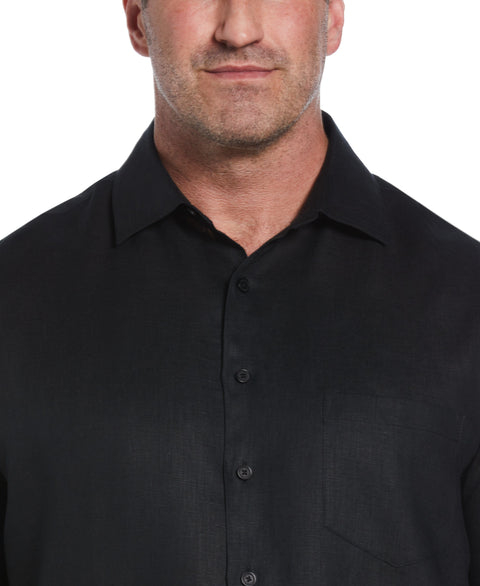 Big & Tall Linen One Pocket Shirt (Jet Black) 