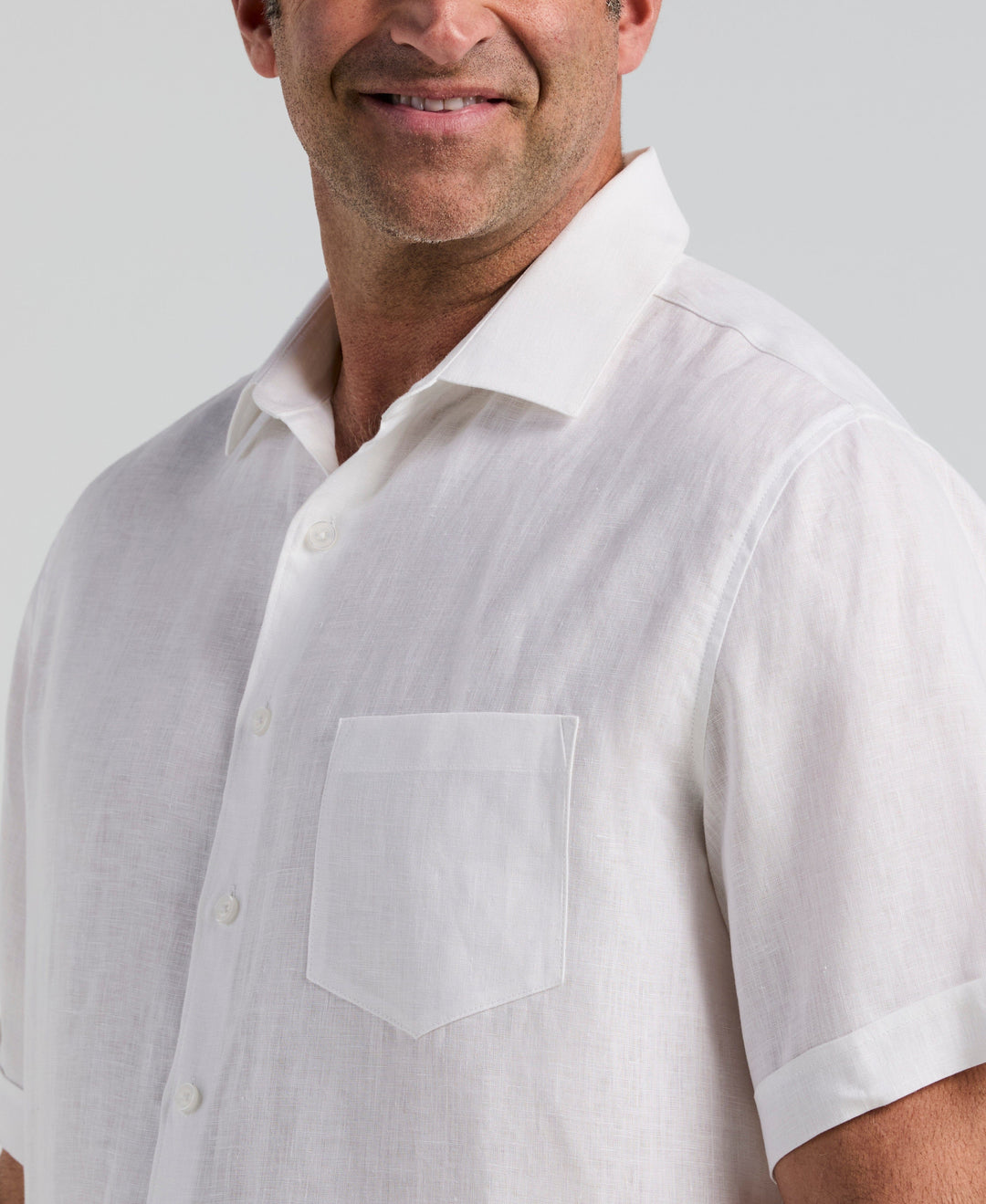 Big & Tall Linen One Pocket Shirt (Bright White) 