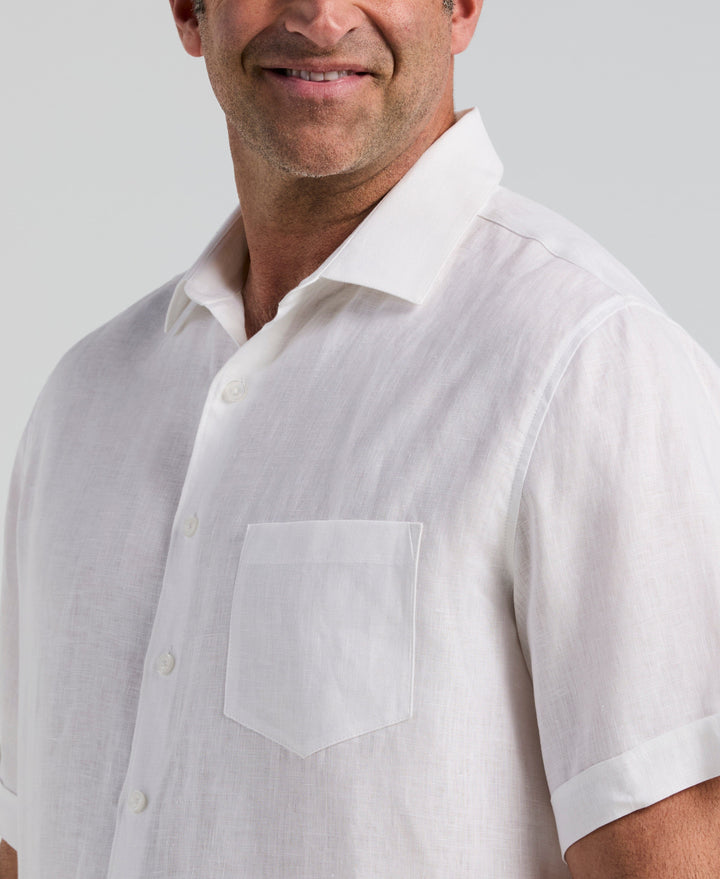 Big & Tall Linen One Pocket Shirt (Bright White) 