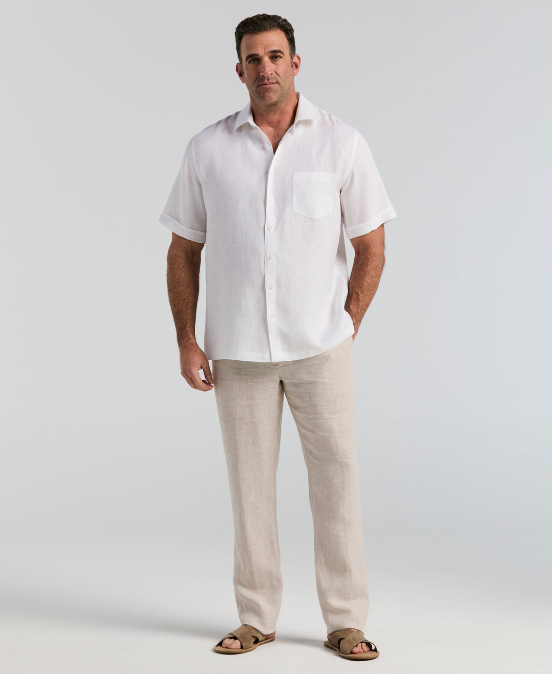 Big & Tall Linen One Pocket Shirt (Bright White) 